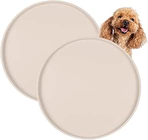 Круглый коврик для миски для собак, без бисфенола-А, с бортиком, диаметр 25 см, нескользящий коврик для мисок с едой и водой, легко чистится и водонепроницаемый, бежевый.