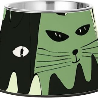 Абстрактная мультяшная миска для еды с котами, простые линии, черные и зеленые собаки, нескользящая миска из нержавеющей стали для кошек, удобная для питомцев с усами, Plato Para Perros
