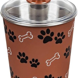 Контейнер для корма HAPPET 1,9 л - металлический контейнер для сухого корма и лакомств, герметичный, противоскользящий, с рисунком в виде коричневой лапы, гигиеничный, эстетичный, 15 см, для хранения собачьего корма.