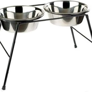 Кормушка Classic Pet Products, двойная, с двумя емкостями из нержавеющей стали, 4000 мл, высота 370 мм, прозрачная.