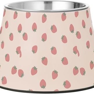 Мультяшные милые розовые миски для кормления домашних животных в форме клубники с подставкой для маленьких собак, которые быстро устают.