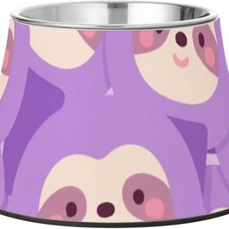 Миска для еды в виде милого мультяшного ленивца, фиолетовые собачки, с подставкой, миски для еды кошек из нержавеющей стали для маленьких питомцев, для медленного приема пищи.