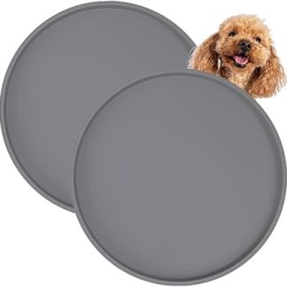 Круглый коврик для миски для собак, без бисфенола-А, с бортиками, диаметр 25 см, нескользящий коврик для домашних животных, легко чистится и водонепроницаемый, серый.