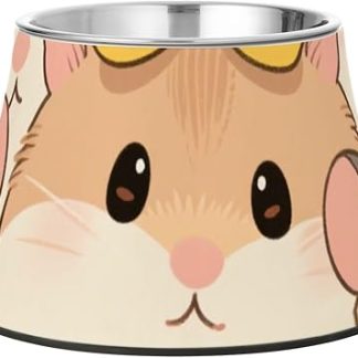 Милая мультяшная миска для еды и воды в виде хомячка с подставкой, из нержавеющей стали, для маленьких собак, не боящихся усов.