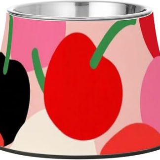 Мультяшные милые вишнево-красные миски для корма для домашних животных на подставке из нержавеющей стали, улучшенные для маленьких собак, для медленного поедания.