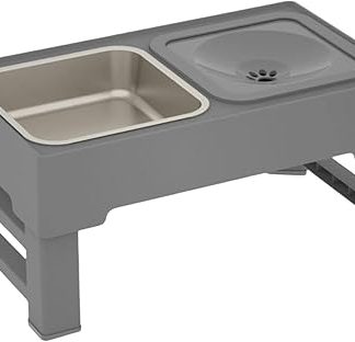 Миска для кормления кошек (крупных, средних и маленьких собак) для домашнего и уличного использования, серая, 44 x 26 см.