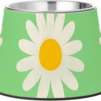 Прекрасная миска для воды для собак в форме цветка ромашки, зелено-белого цвета, нескользящая, из нержавеющей стали, приподнятая, для медленного кормления собак, с усами. Platos para perros