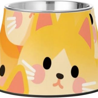 Желтые миски для домашних животных с милыми мультяшными котиками и подставкой из нержавеющей стали. Миски для воды для собак, для медленного кормления, безопасные для усов.