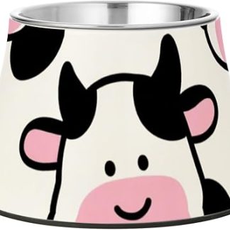 Милая миска для корма для собак в виде коровы, черно-бело-розовая, нескользящая, из нержавеющей стали, металлическая, для медленного и удобного кормления.