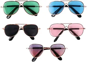 Pokinge 5pcs Fashion Dog Cat Sunglasses Accessoires Toy Photo Props Eyewear, Reflection Eye Wear Flying Glasses for Small Dog Cat Pet (Five Colors)