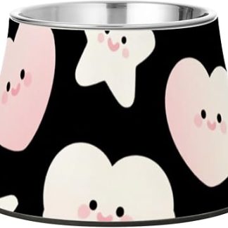 Милые миски для корма для собак в форме звезд и сердечек, розово-черные, из улучшенной нержавеющей стали, для медленного поедания питомцами.