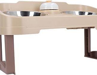 Съемная двойная миска для корма для домашних животных, наклонная, с колокольчиком, нескользящее основание, приподнятая миска для корма для собак, подходит для кормления домашних животных, цвет хаки.