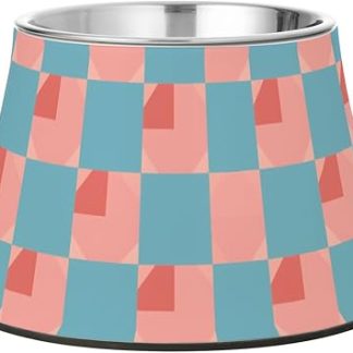 Нескользящая миска для воды для собак из нержавеющей стали с клетчатым узором светло-голубого и розового цвета, предназначенная для кормления мелких животных, способствует медленному приему пищи.