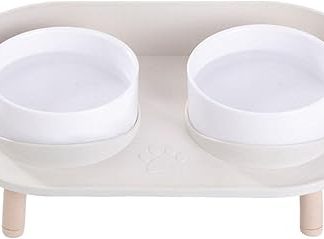 Подставка для миски для собак, 2 режима высоты, миска для домашних животных, приподнятая кормушка, контейнер для корма, бежевый цвет.