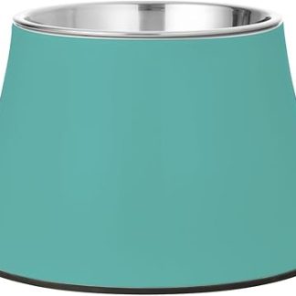 Бирюзовая миска для домашних животных из нержавеющей стали с приподнятой чашей для средних собак. Удобное кормление.