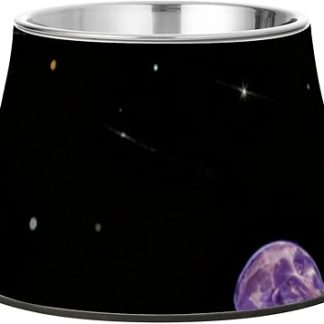 Красочная флуоресцентная миска для воды для собак в виде планеты и Вселенной, нескользящая подставка из нержавеющей стали для маленьких собак, с рисунком усов и усталости.