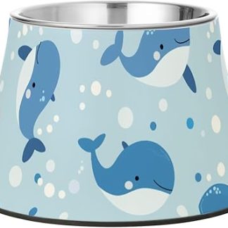Миска для корма для собак с изображением мультяшных синих китов и пузырьков, нескользящая, из нержавеющей стали, подходит для маленьких питомцев, не боится усов.