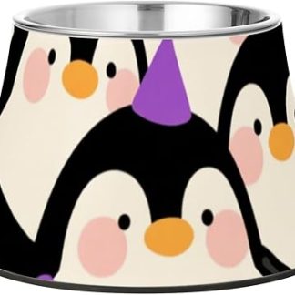 Милые мультяшные миски для кормления собак в виде пингвинов, нескользящие, из нержавеющей стали, для медленного кормления, с эффектом «усов».