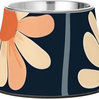 Ретро-миска для воды для собак и кошек из нержавеющей стали с рисунком ромашек и персиков, предназначенная для медленного кормления.