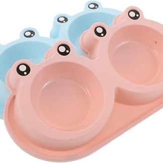 Набор из 2 мисок для собак с нескользящим основанием и приподнятой конструкцией для влажного и сухого корма, в форме лягушки, предназначен для использования в помещении.