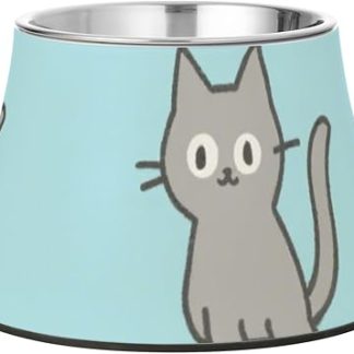 Синие миски для воды и еды с мультяшными котами и подставкой из нержавеющей стали. Простые миски для медленного кормления собак.