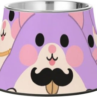 Миска для еды и воды в виде милого мультяшного хомячка фиолетового цвета, улучшенная, из нержавеющей стали, приподнятая, для кошек, кроликов и птиц, для комфортного кормления, с раздельными мисками для корма для домашних животных.