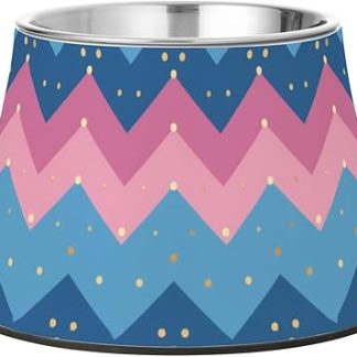 Пастельно-розовая миска для домашних животных с зигзагообразными полосками, нескользящая, из нержавеющей стали, для кошек, простая миска для медленного кормления собак.