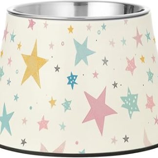 Разноцветная миска для воды с мультяшными звездами для собак, нескользящая миска для корма для кошек из нержавеющей стали, подходит для маленьких питомцев, не пачкает усы.