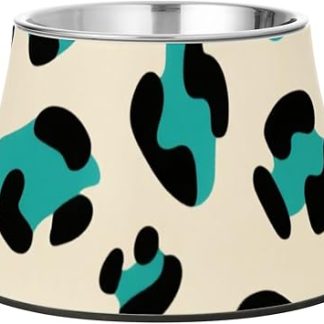 Миска для собак с леопардовым принтом, бирюзово-кремового цвета, с подставкой, из нержавеющей стали, для медленного кормления собак. Whiskers Fatigue Platos de comida para gatos