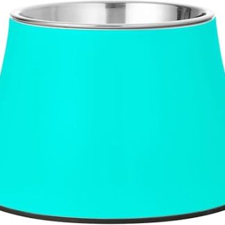 Флуоресцентная синяя миска для воды для домашних животных, нескользящая, приподнятая, из нержавеющей стали, для кошек и собак средних размеров, для медленного приема пищи.