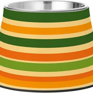 Простая полосатая миска для воды для собак оранжево-зеленого цвета из нержавеющей стали, нескользящая, для медленного кормления собак.