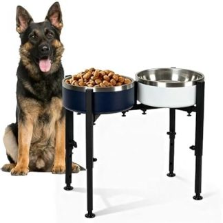 Подставка для миски для собак на возвышении, регулируемая по высоте в 4 положениях, держатель для мисок для кормления и питья для крупных и средних собак, металлическая подставка для корма на возвышении.