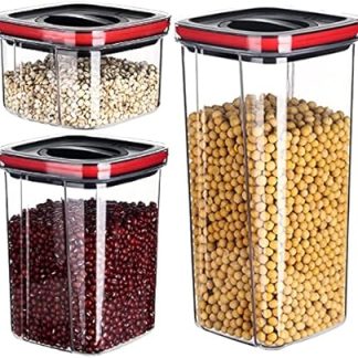 Набор герметичных контейнеров для хранения продуктов – 3 прозрачных контейнера с поворотным механизмом, изготовлены из пищевого ПЭТ, прочные и компактные, подходят для сухих продуктов.