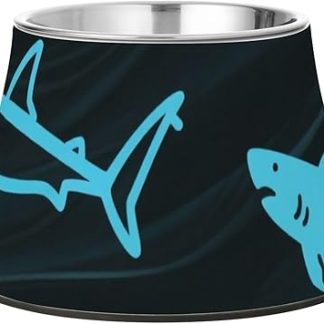 Миска для корма для кошек и собак из нержавеющей стали с рисунком «Акула и волна», синего цвета, с подставкой. Удобная миска для медленного и комфортного кормления.