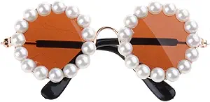 Pet Sunglasses (Small, ABS, Round Neck, Hook & Loop) - Funny, Vintage, Adjustable Cat & Dogs Glasses with Pearl Accents - Best Decorations for Pets Photographing