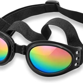 Foldable Dog Sunglasses – Stylish Black Plastic Glasses for Golden Retriever & Corgi, Windproof Photo Props with Adjustable Headband