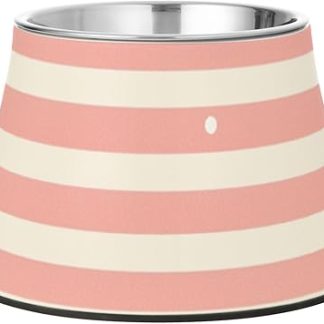 Персиковые миски для корма и воды для собак в полоску и точку, нескользящая, из нержавеющей стали, для маленьких собак, для снятия усталости.