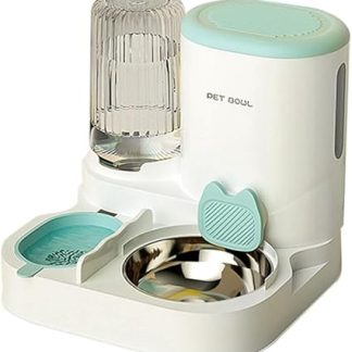 Автоматическая кормушка для животных с гравитационным принципом действия, с разделением на сухие и влажные продукты — серая, автоматическая подача воды, большая вместимость.