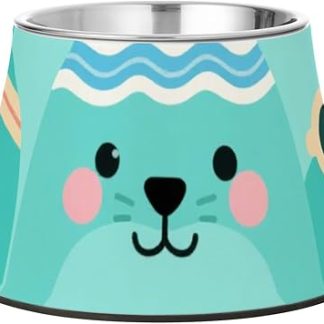 Миска для корма в виде милого тюленя, зеленая, с нескользящей поверхностью, из нержавеющей стали, для мелких животных. Усы, усталость, Platos para perros