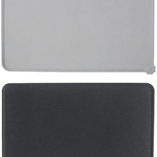 Набор из 2 ковриков для мисок для собак и кошек, водонепроницаемый и нескользящий силиконовый коврик для мисок с едой, 48 x 30 см (черный и серый).