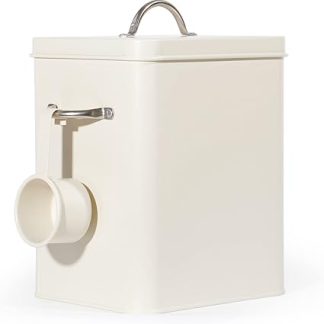 Контейнер для хранения чистящих средств Theo&Cleo объемом 6,5 л, металлический контейнер для стирального порошка, контейнер для хранения корма для собак, контейнер для хранения корма для кошек, контейнер для хранения кофейных зерен (матовый бежевый).