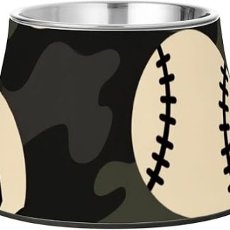 Миска для воды для собак в камуфляжной расцветке с мультяшными бейсбольными мячами и подставкой, из нержавеющей стали, для кошек, простые миски для маленьких собак, удобная миска для кормления.