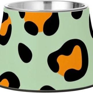 Миски для корма для собак с леопардовым принтом оранжевого и зеленого цвета, нескользящие, из нержавеющей стали, для собак, кошек, кроликов, птиц, усов и снятия усталости.