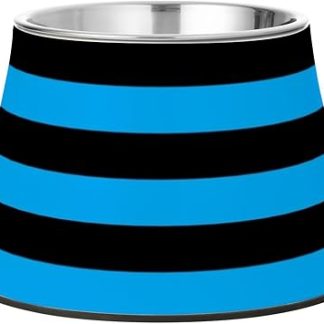 Подставка для мисок для собак Blue and Black Line из нержавеющей стали с нескользящим покрытием для вашего любимого питомца, облегчающая состояние кожи.