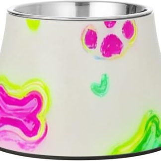 Флуоресцентные красочные милые отпечатки лап у собак, нескользящая миска для воды из нержавеющей стали, миски для кошек маленьких собак, усы, от усталости.