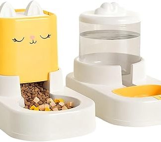 Диспенсер для воды и кормушки для домашних животных, легко моется, кремово-желтый, диспенсер для кошачьего корма, набор для кормления и поения, механизм безопасности миски, для домашних животных.