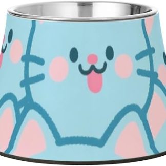 Милая мультяшная голубая миска для корма для домашних животных, нескользящая, из нержавеющей стали, для маленьких собак, с декоративными усами.