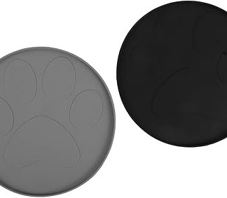 2 шт. Водонепроницаемые силиконовые подстилки для мисок для собак и кошек с приподнятыми краями, противоскользящие, прочные, круглые, с отпечатками лап, предотвращающие и удерживающие пролитую жидкость.