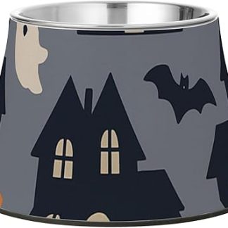 Миски для воды и еды с подставкой в ​​виде домов с привидениями на тему Хэллоуина, серые миски для кошек и мелких домашних животных, подходящие для кошек с усами.