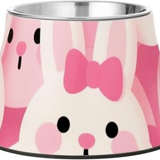 Миска для воды в виде милого мультяшного кролика, розовая, с подставкой из нержавеющей стали, миски для воды для кошек, медленное кормление, усы, усталость, Platos para perros para comer lento